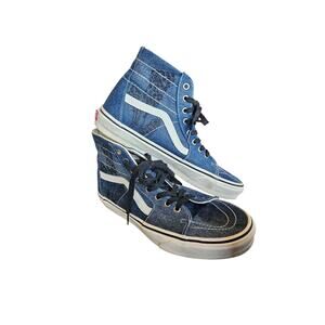 Vans Sk8-Hi Tapered Denim Embroidery Blue Dark Denim White Skate Shoes
